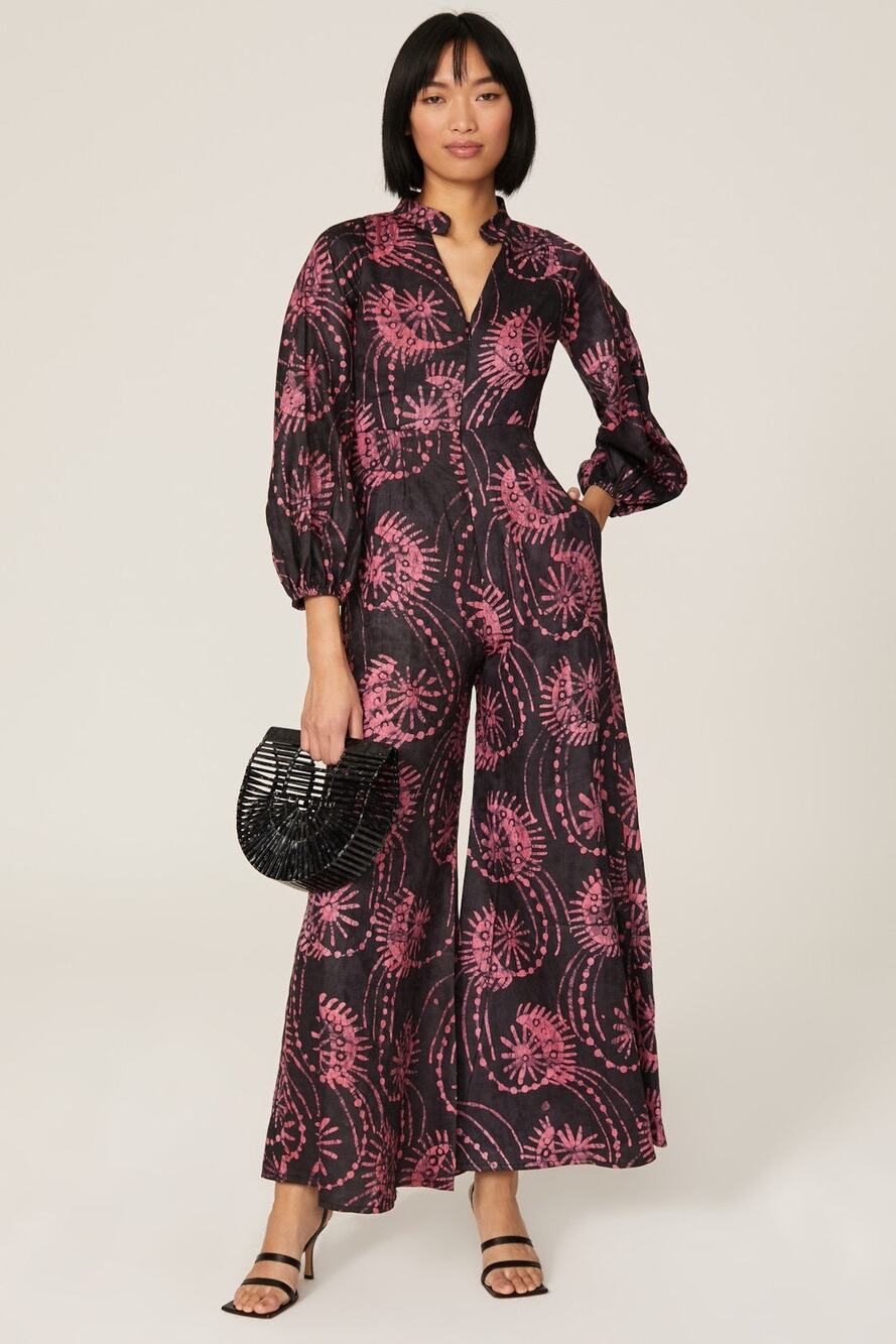 Kahindo Luo Tie Dye Black Pink Wide Leg V-Neck Jumpsuit Size 4